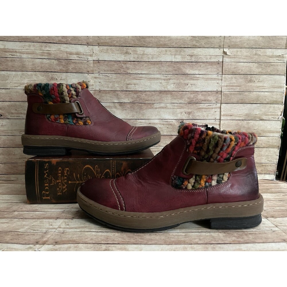 Reiker Felicitas Size 40 / US 8.5-9 Leather Womens Yarn Accents Side Zip Chelsea